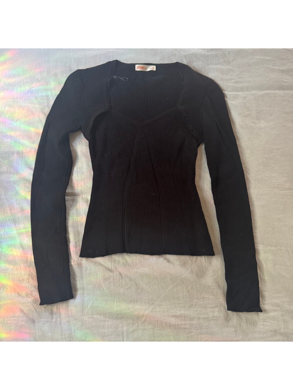 INTEMPO Black Ribbed Knit Long Sleeve Top Size S